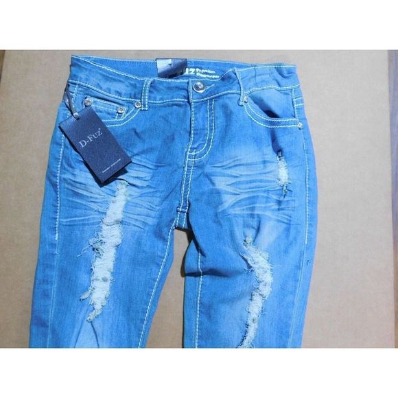 D-FUZ stoned BLUE STUDDED SKINNY DENIM JEANS MUTI SIZES - Picture 4 of 7